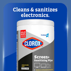 CloroxPro Screen+ Wipes kill bacteria in 10 seconds on electronics.