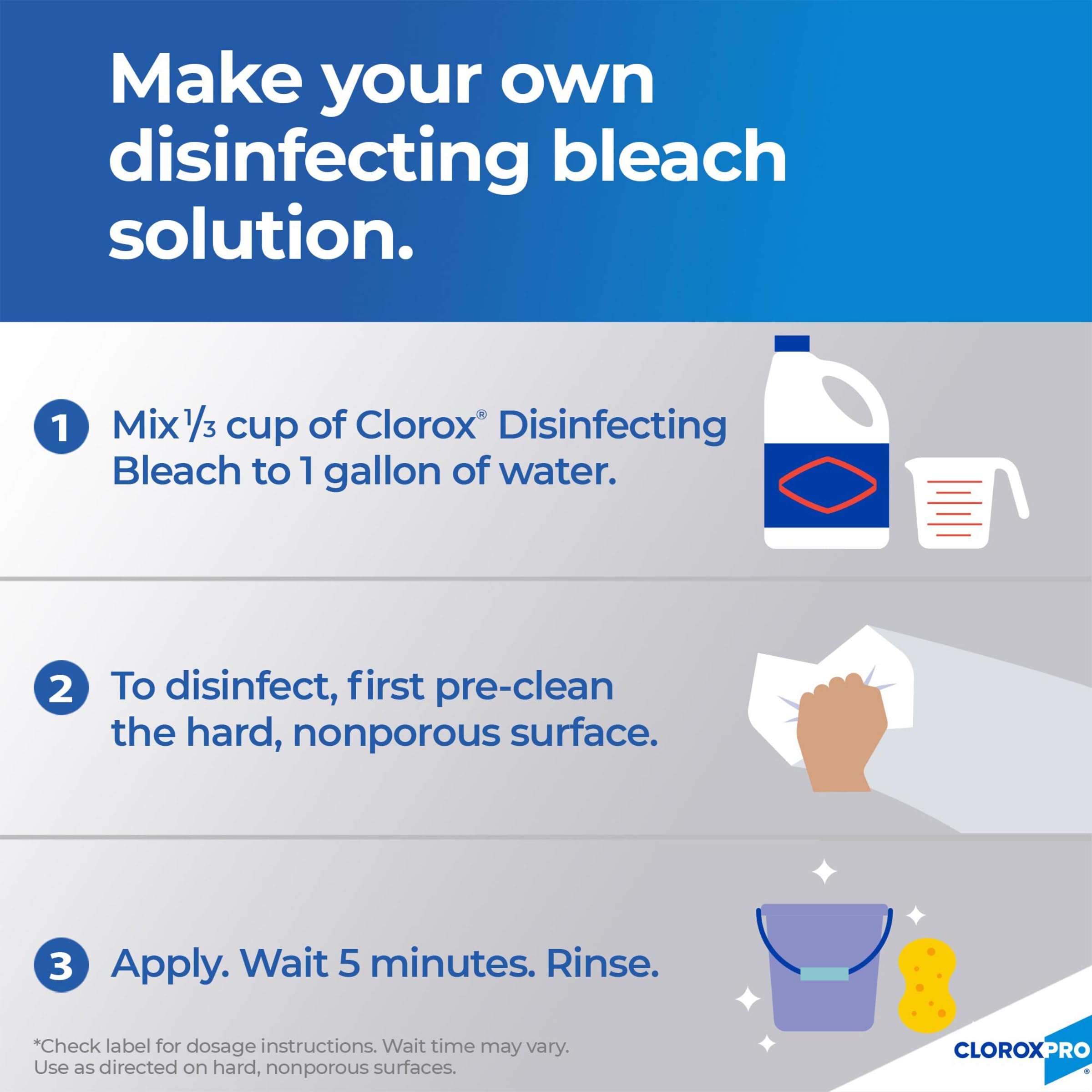 CloroxPro Ultra Germicidal Bleach poured into bucket for large area cleaning.