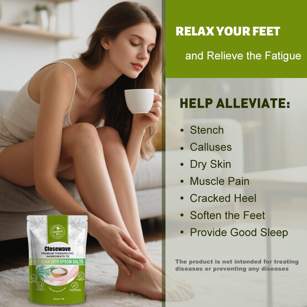 Closewave natural ingredients Tea Tree, Rosemary, and Mint create a calming foot soak.