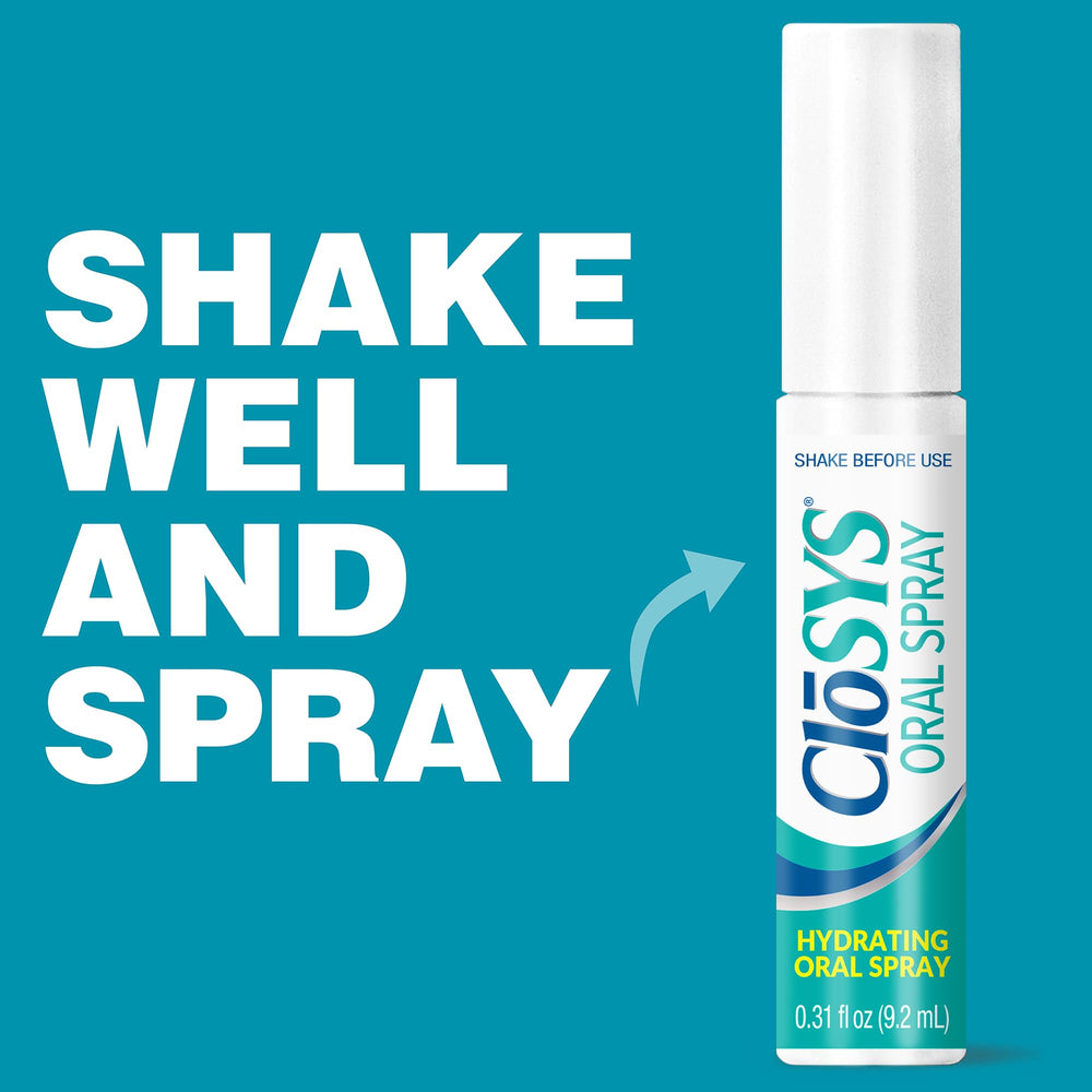 CloSYS mint breath spray used daily for convenient on-the-go fresh breath.
