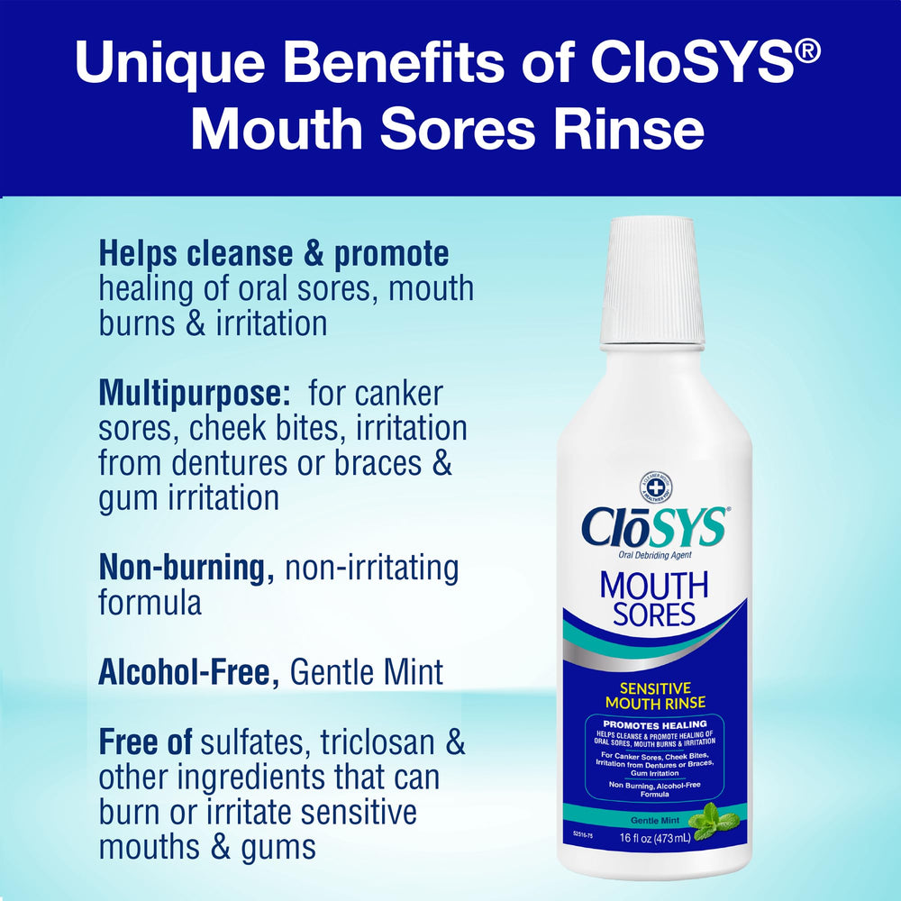 CloSYS Mouth Sore Rinse being used for soothing sores during rinse