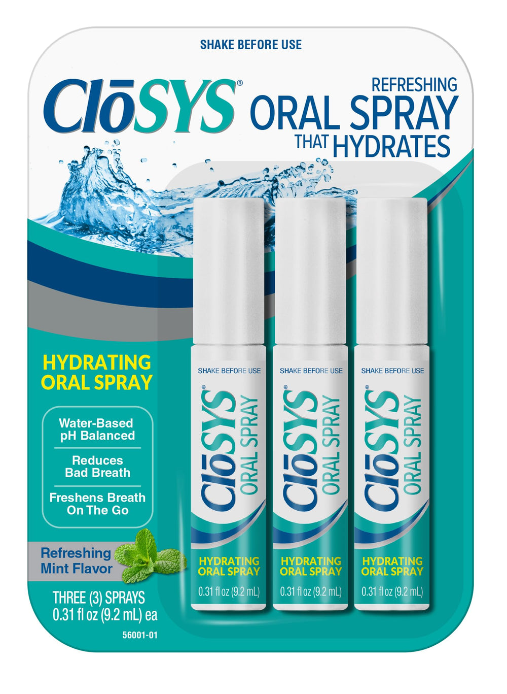 CloSYS mint 3-pack breath spray for long-lasting freshness on the go.