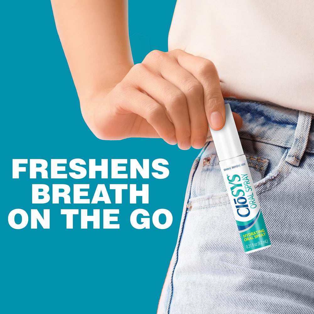 CloSYS compact packaging showing purse-friendly travel size.
