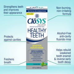 CloSYS mouthwash being poured into a glass demonstrates an easy nightly routine.