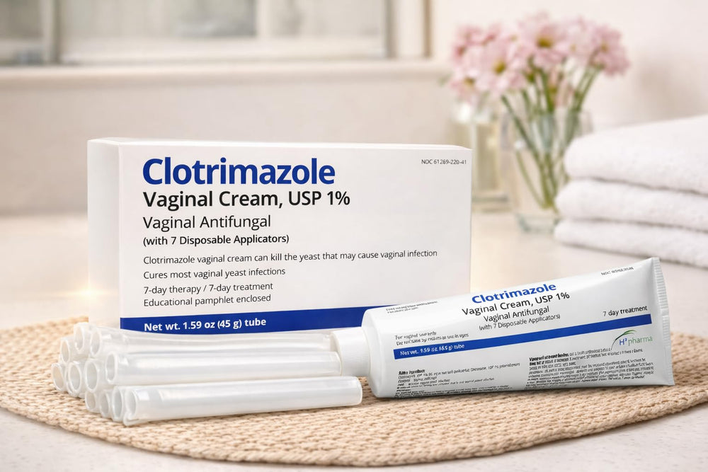 Applying Clotrimazole cream for targeted relief during vaginal yeast symptoms.