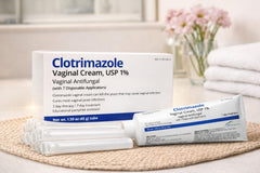 Applying Clotrimazole cream for targeted relief during vaginal yeast symptoms.