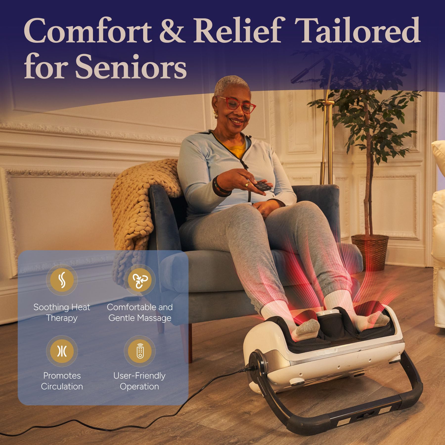 Cloud Massage user-friendly controls enable easy on-demand foot massage.