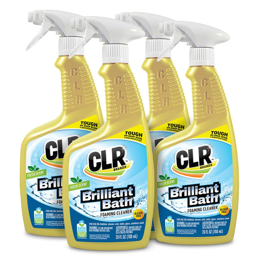 CLR Brilliant Bath foaming cleaner spray bottle ready to tackle soap scum.