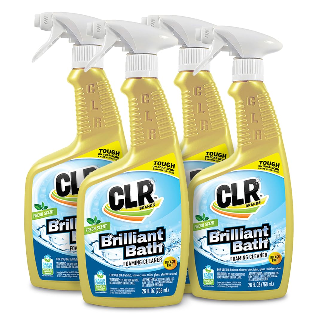 CLR Brilliant Bath foaming cleaner spray bottle ready to tackle soap scum.