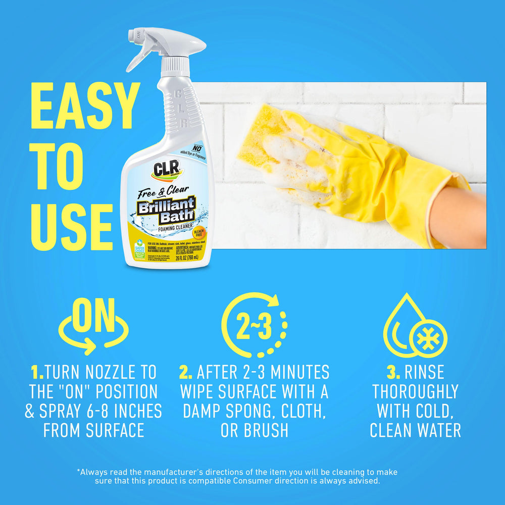 CLR Brilliant Bath Free and Clear keeps bathroom surfaces looking clean.