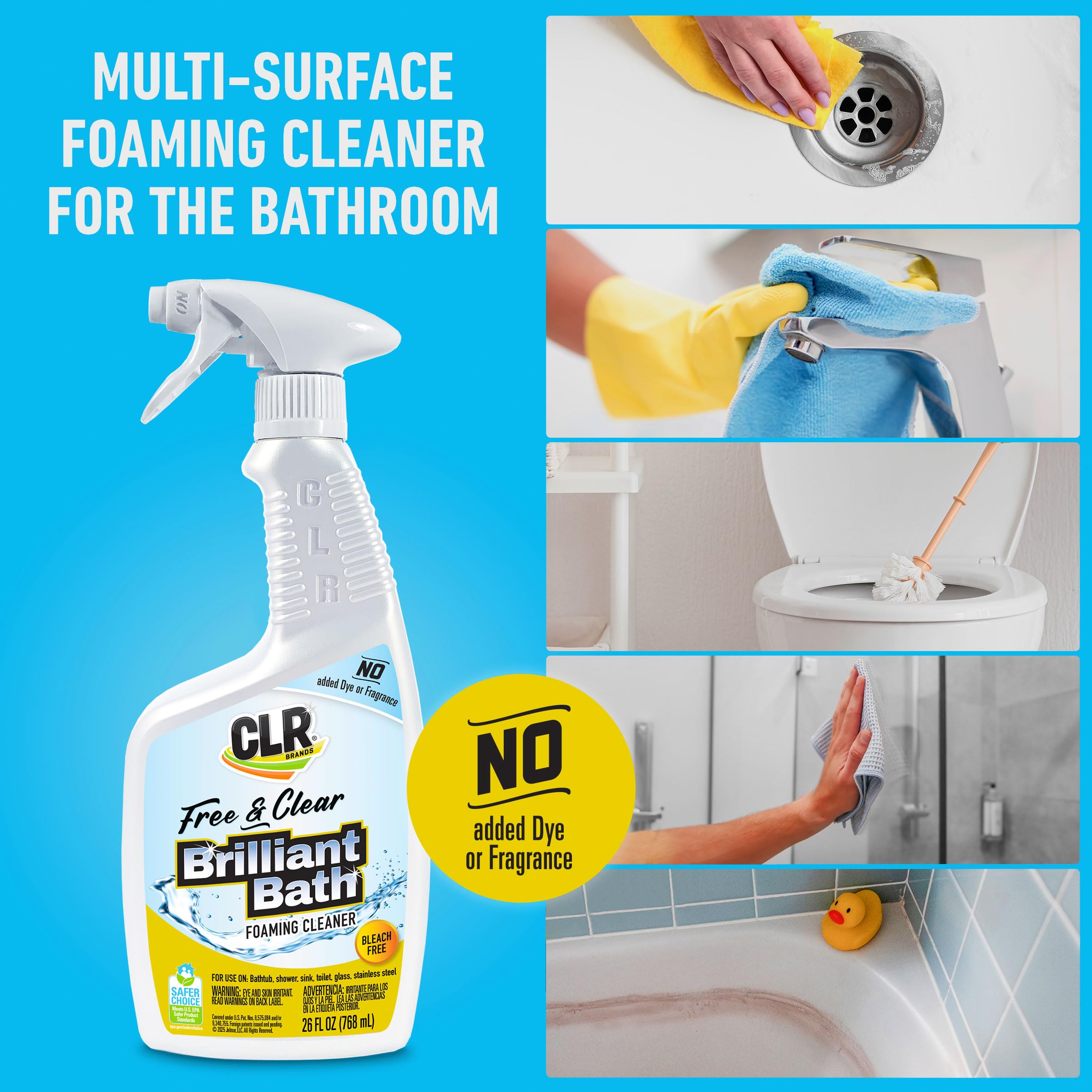 CLR Brilliant Bath Free and Clear foam action removes hard water stains effectively.