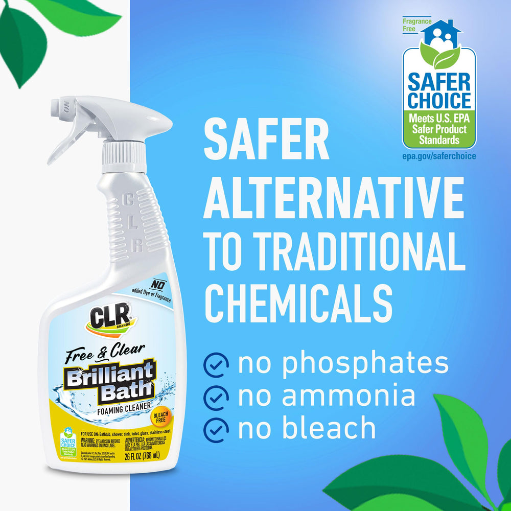 CLR Brilliant Bath Free and Clear cleans the sink faucet with easy grime removal.