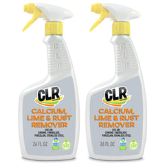 CLR calcium-lime-rust remover bottle two-pack tackles hard water deposits on multiple surfaces.