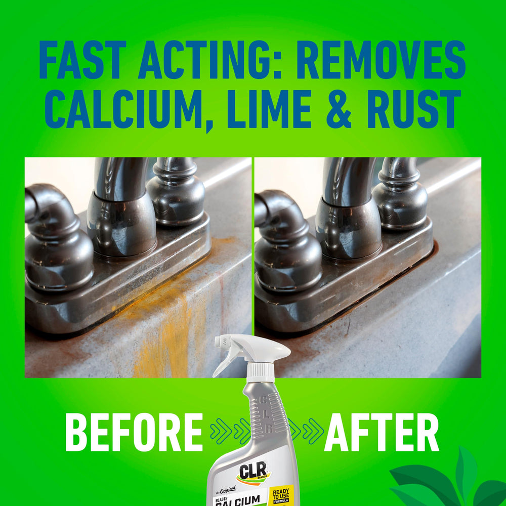 CLR countertops and sinks show a smooth, reflective surface after cleaning.