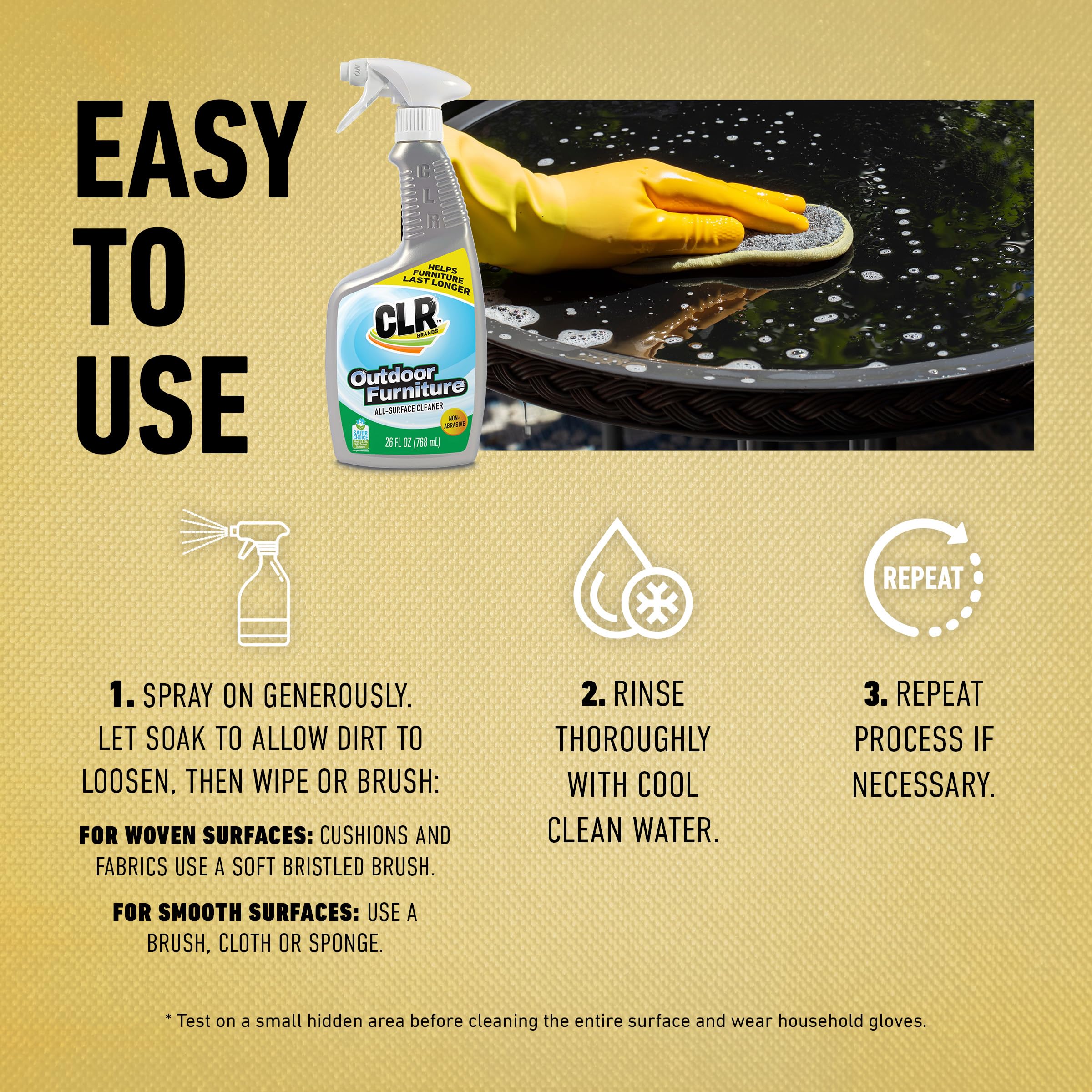CLR cleaner cleans canvas fabric upholstery outdoors