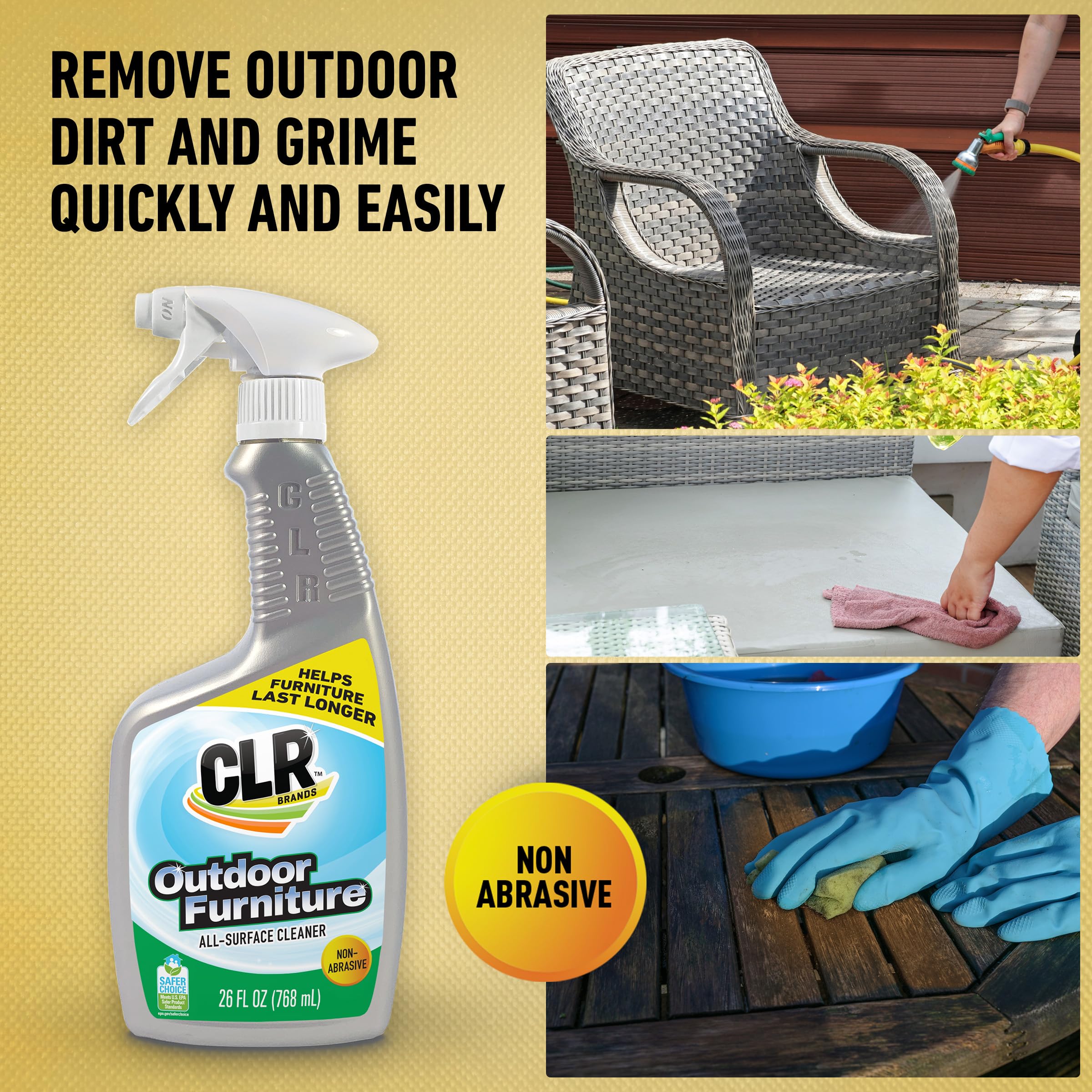 CLR Outdoor Furniture Cleaner on patio furniture revitalizing surfaces
