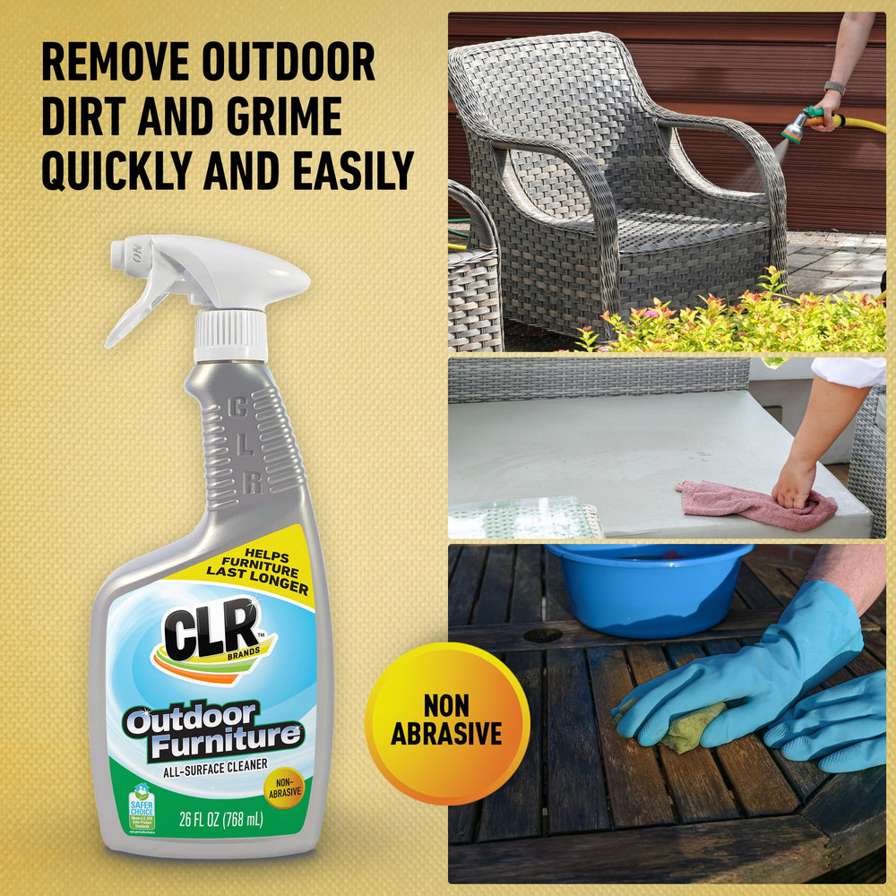 CLR Outdoor Furniture Cleaner on patio furniture revitalizing surfaces