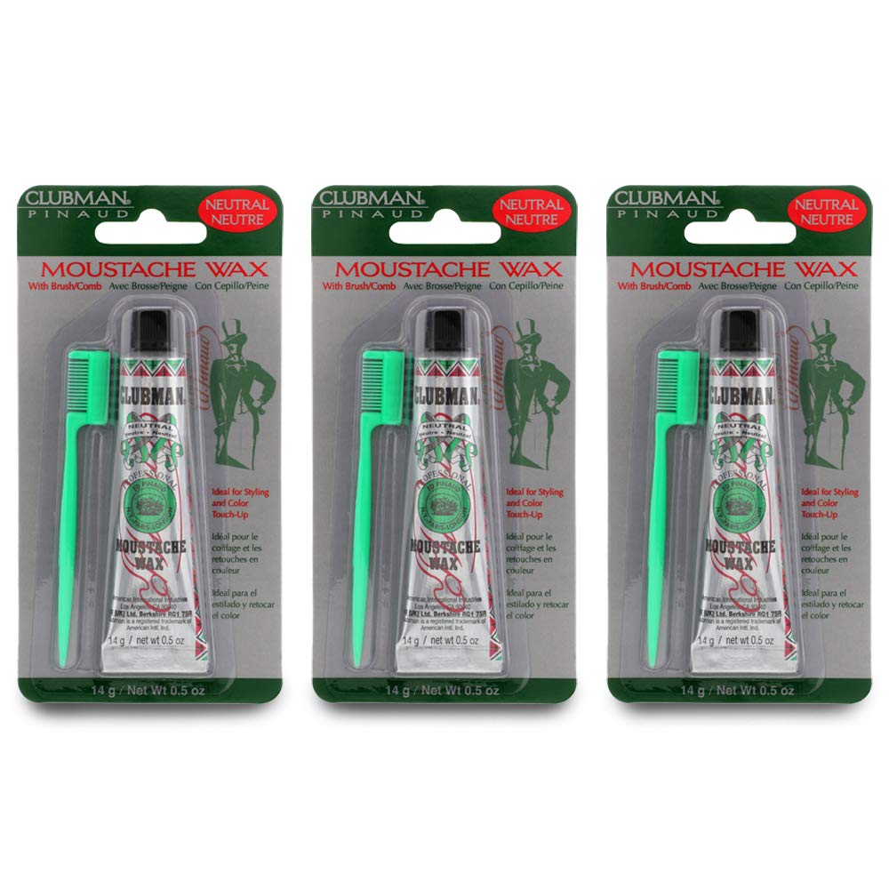 Clubman Moustache Wax Hang Pack neutral color tubes for easy daily grooming.