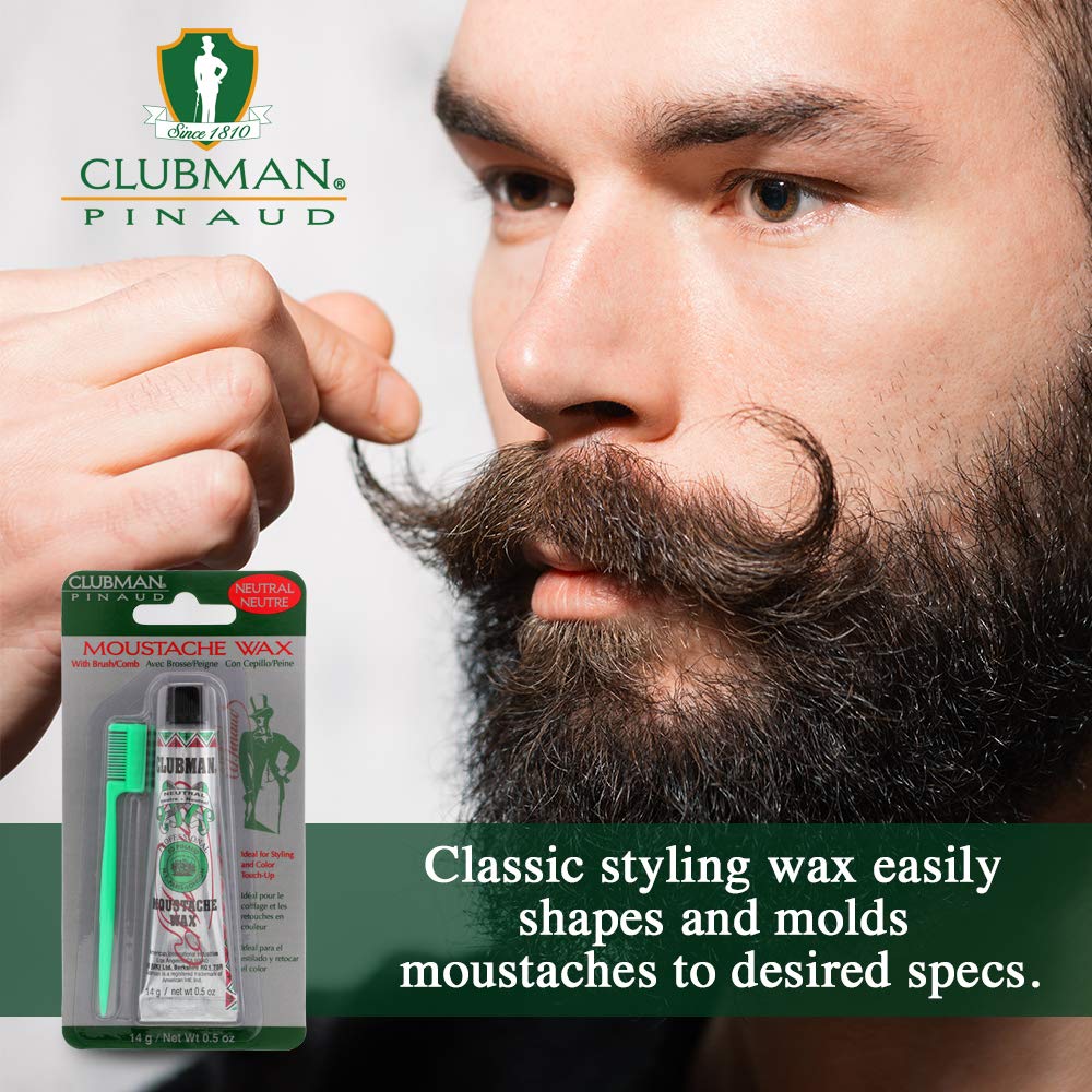 Clubman Moustache Wax Hang Pack neutral shade covers greys subtly.