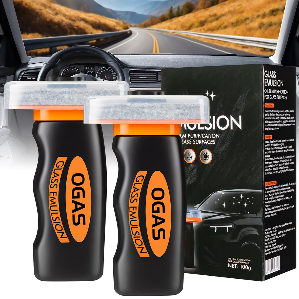 Clussbin car oil film cleaner applied to glass for hydrophobic protection and clearer visibility.