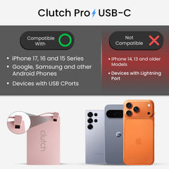Clutch Pro built-in magnetic cable keeps charging neat and ready.