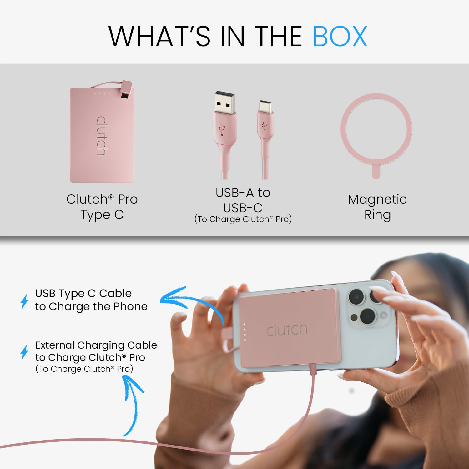 Clutch Pro magnet attaches to iPhone for effortless snap-and-charge.