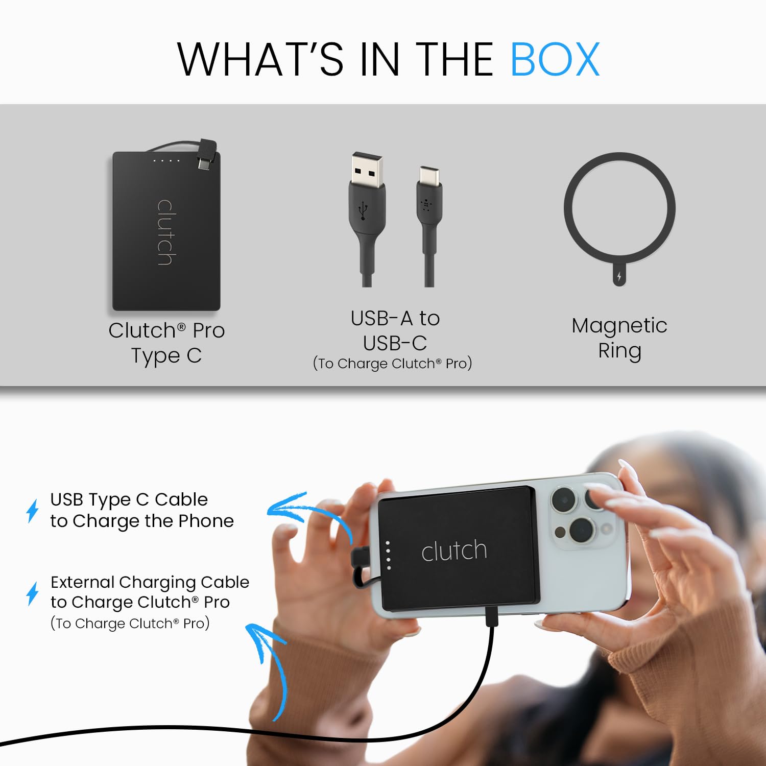 Clutch Pro TSA-approved travel charger resting in a carry-on bag.