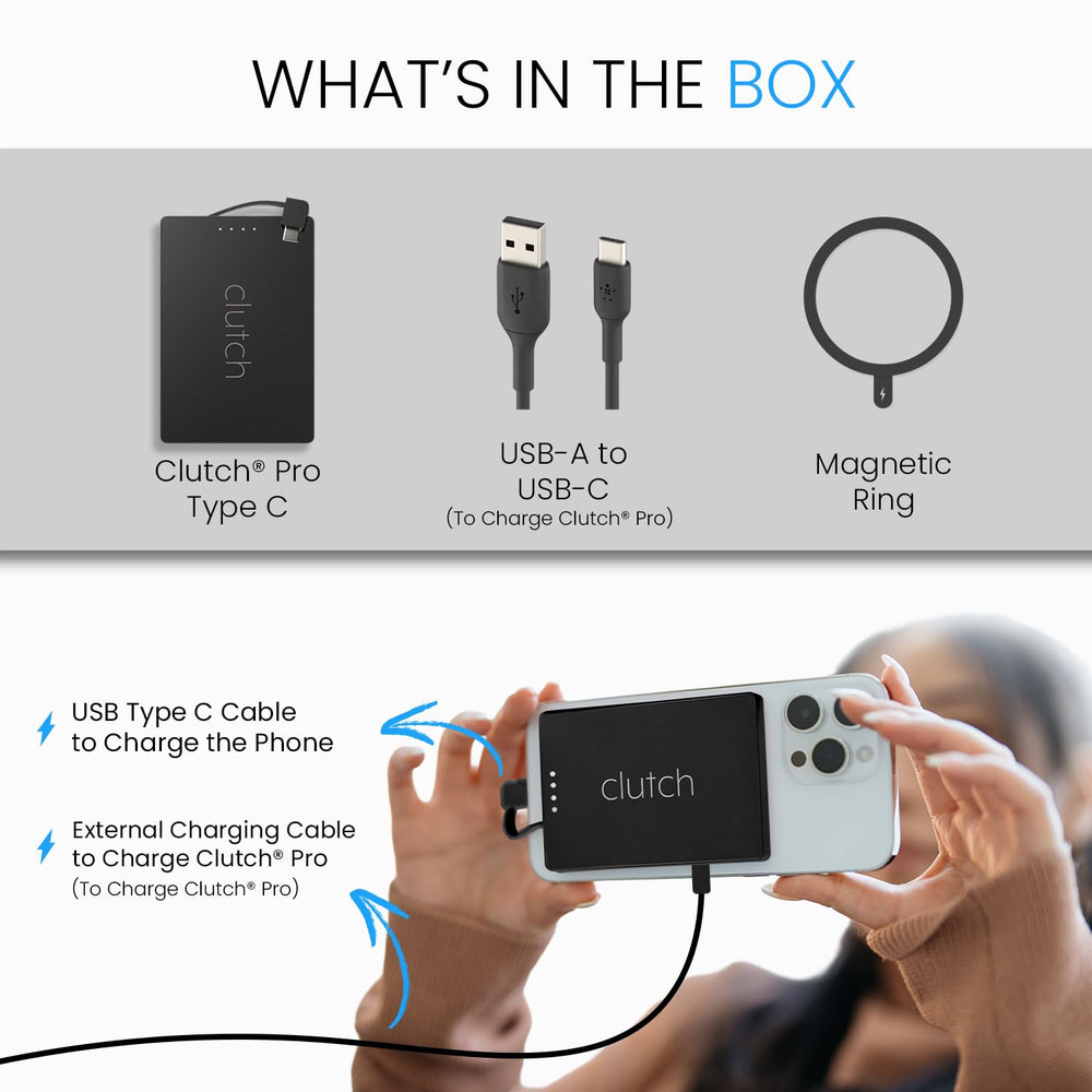 Clutch Pro TSA-approved travel charger resting in a carry-on bag.