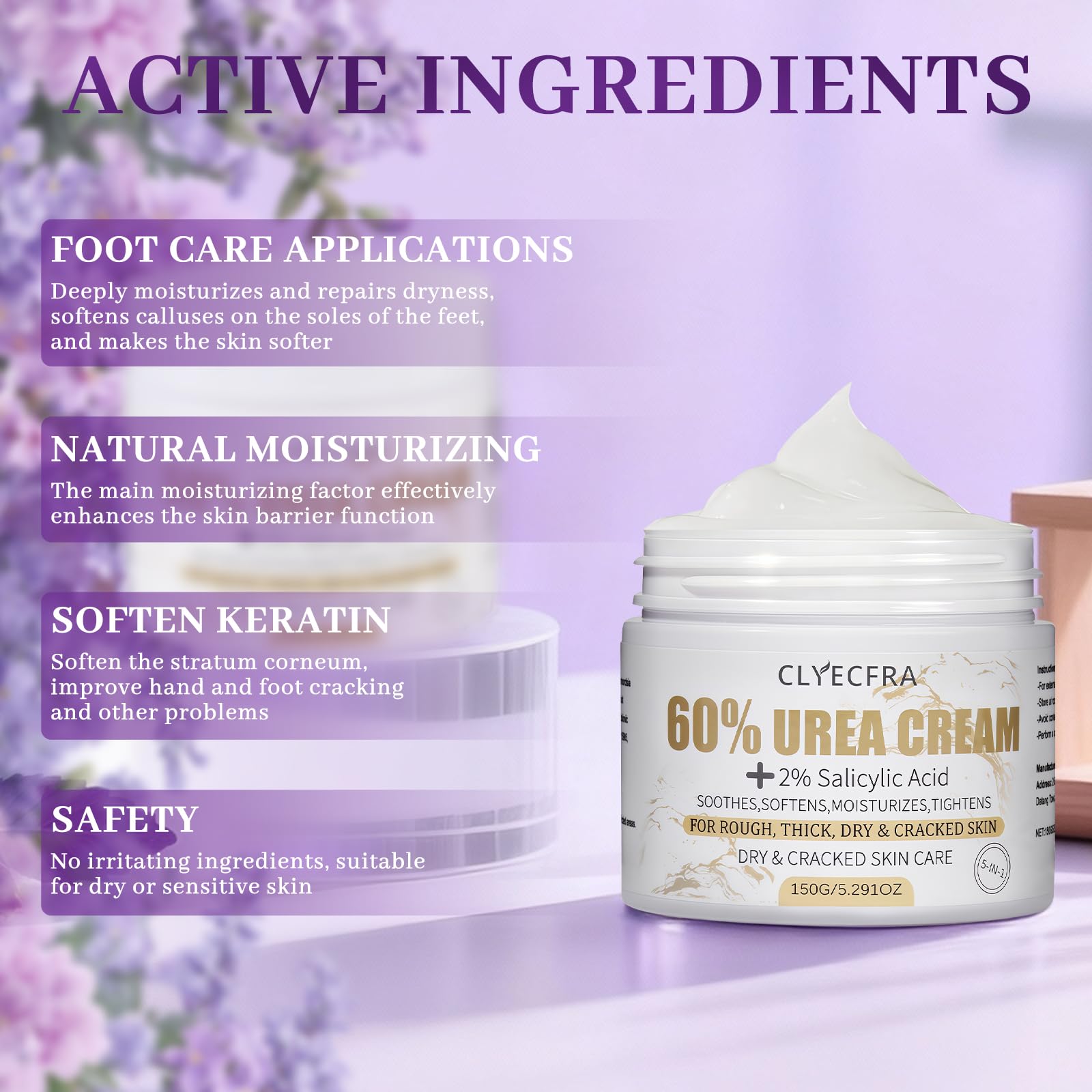 Clyecfra 5in1 applied to feet and hands for dry skin.