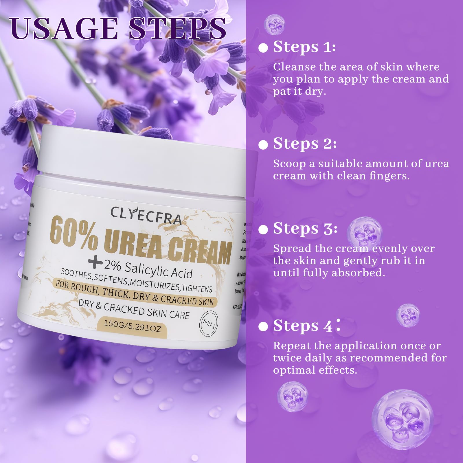 Close-up of lavender scent and creamy finish after application.