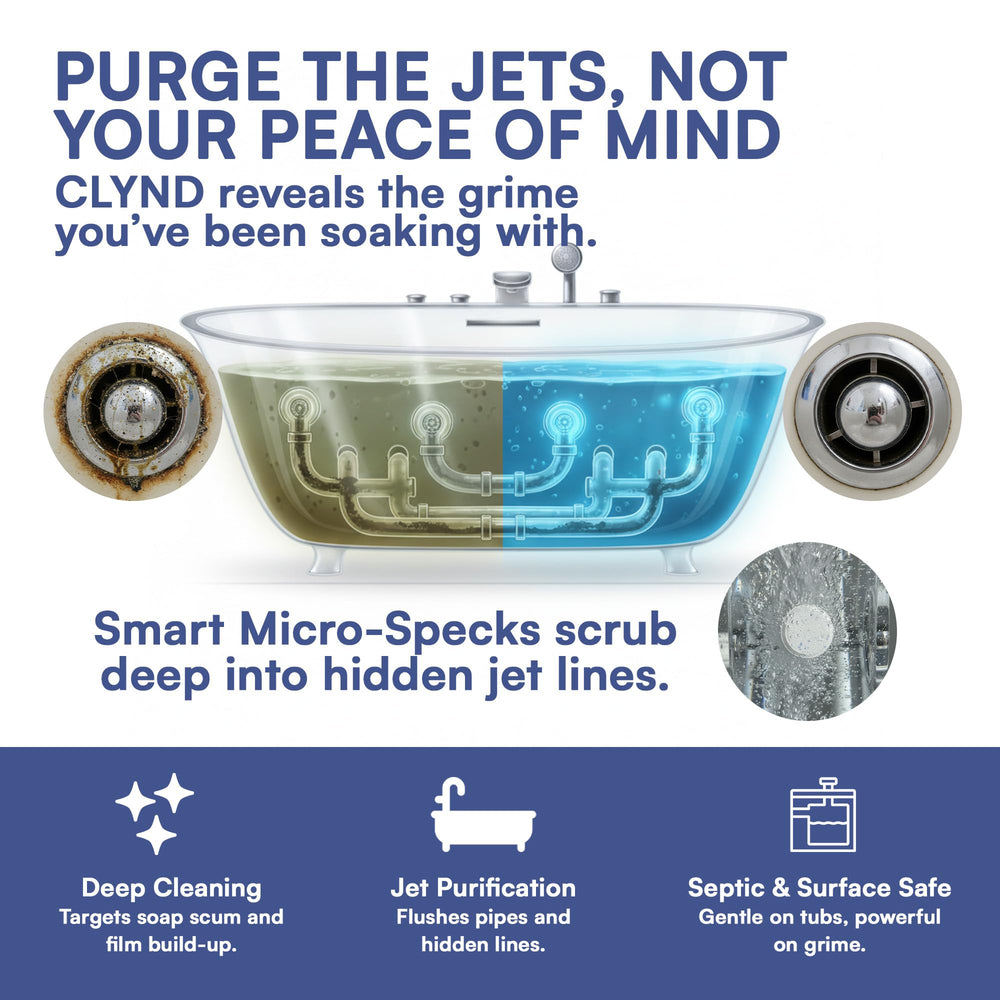 CLYND unscented jet cleaner in use during hot tub session, scent-free.