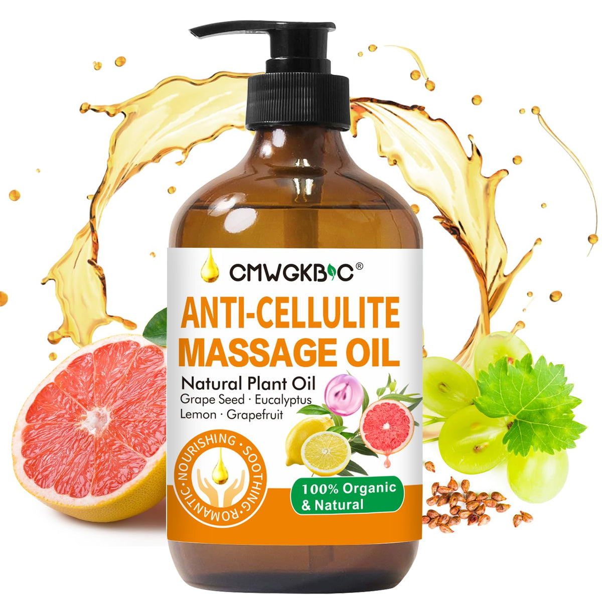 CMWGKBC Anti-Cellulite Oil bottle pour for smooth, hydrated skin during massage.
