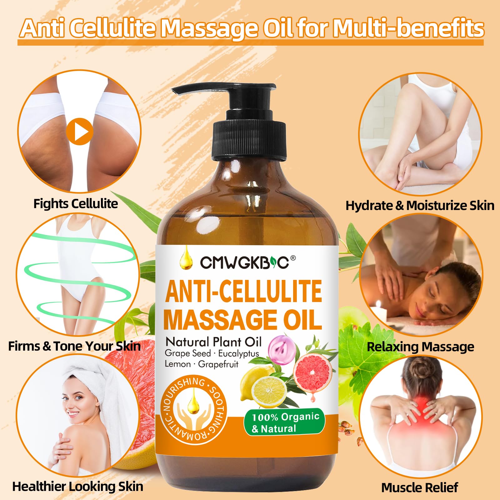 CMWGKBC Anti-Cellulite Oil massage action showing smooth, non-greasy absorption during use.