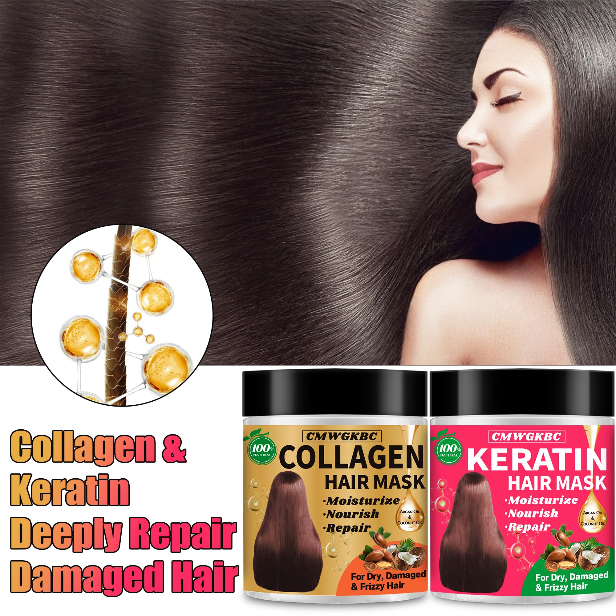 CMWGKBC natural extracts hair mask packaging highlighting clean ingredients.