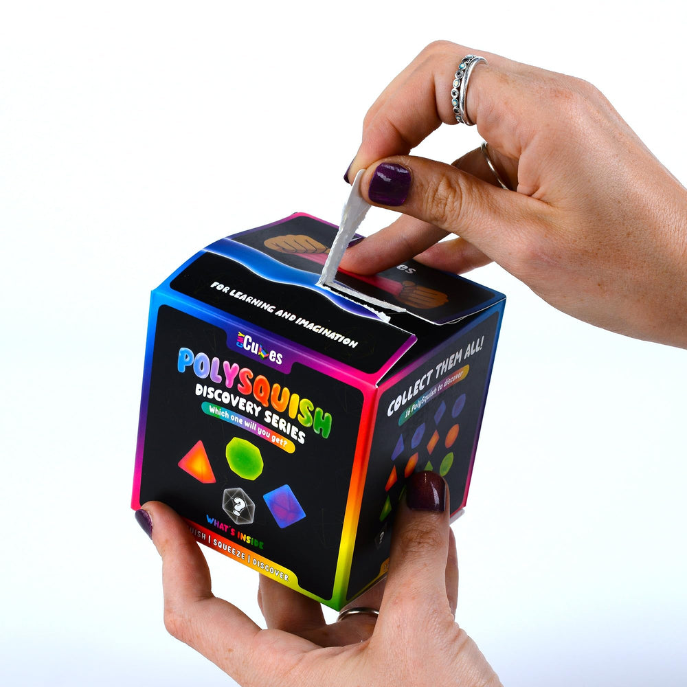 CMY Cubes PolySquish tactile interior: firm gel returns quickly for focused fidgeting.