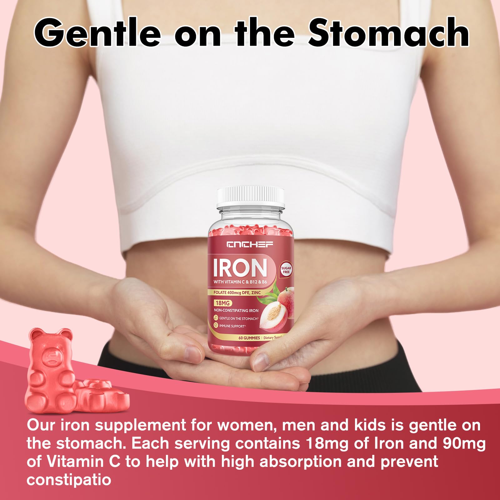 CNCHEF iron gummy ingredients highlight folate B12 and zinc benefits