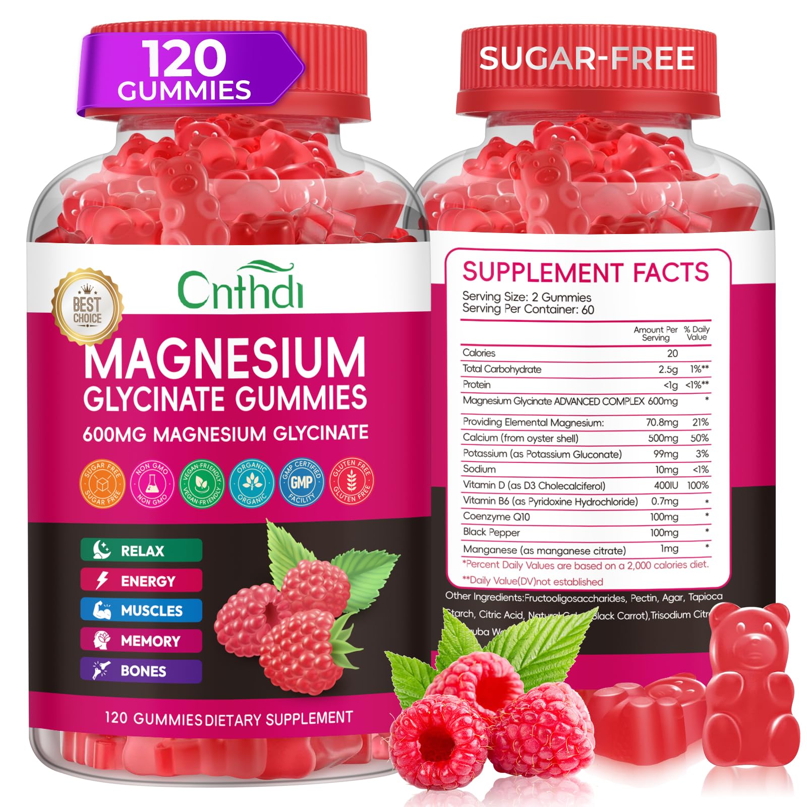 cnfhdi magnesium glycinate gummies raspberry bottle for restful nights