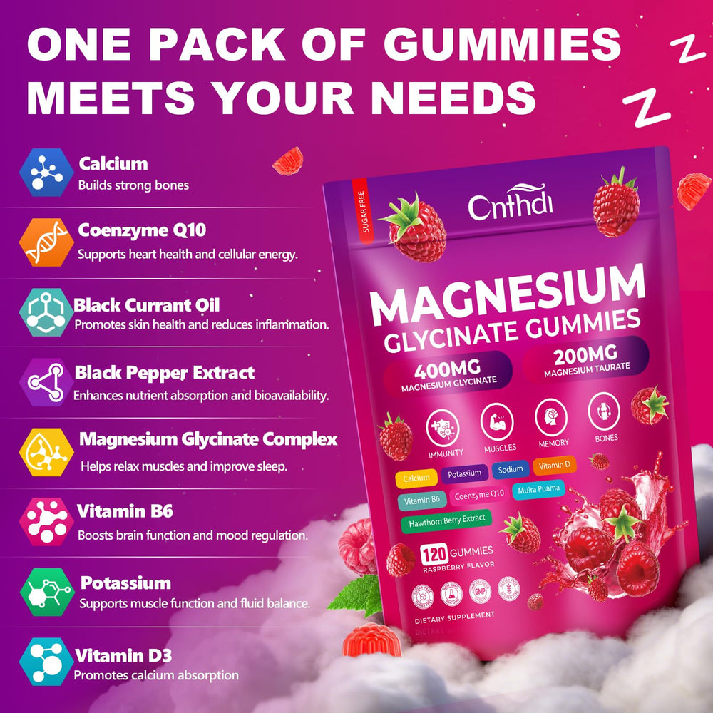 CNFHDI magnesium gummies 600mg label sugar-free, clean ingredients for peace of mind.