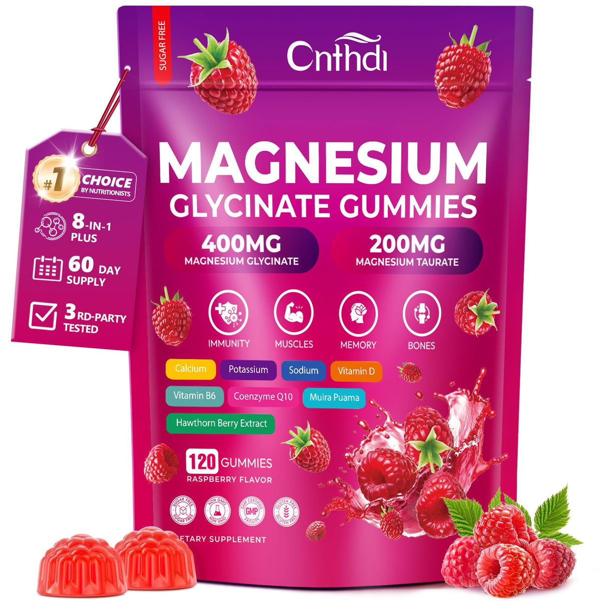 CNFHDI magnesium gummies 600mg pack front, sugar-free option for daily relaxation and energy support.