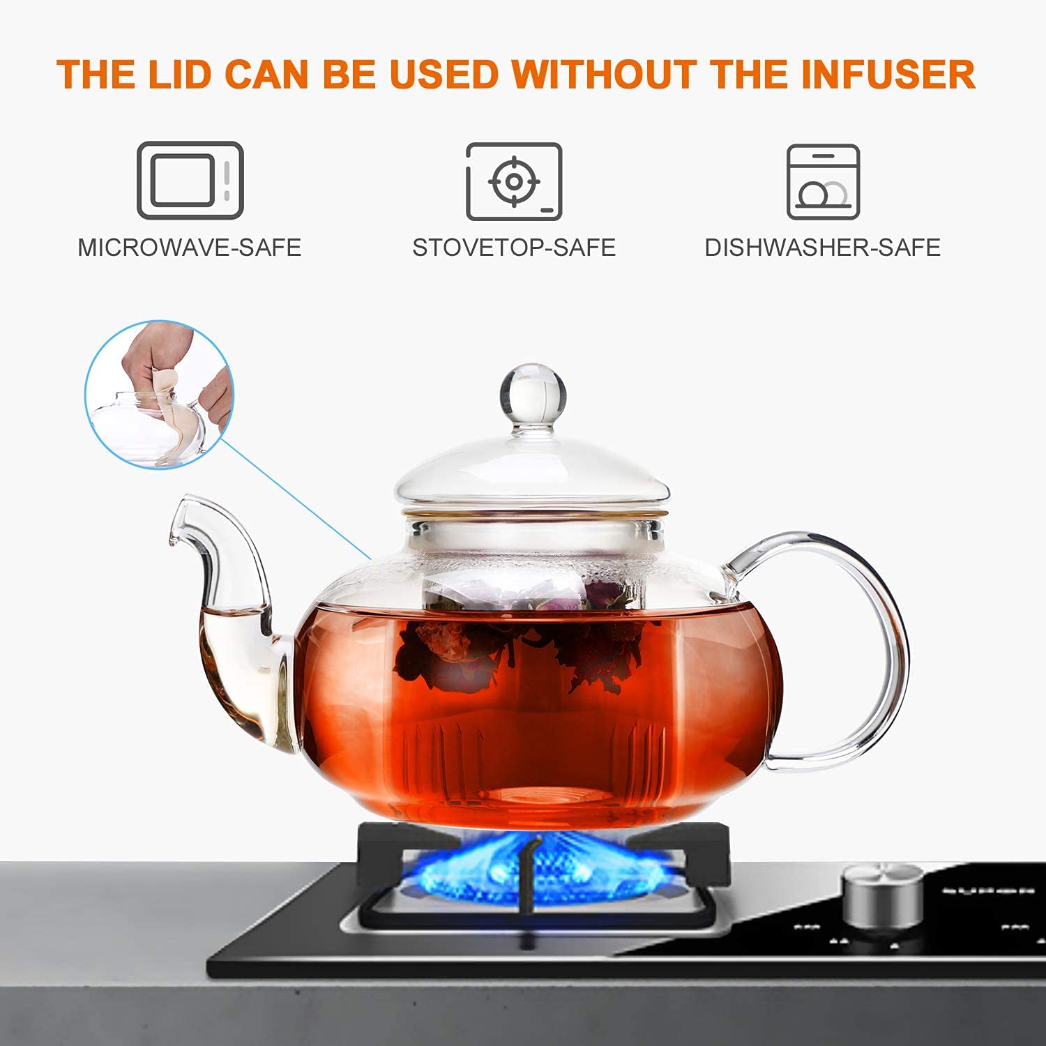 CNGLASS stovetop-safe borosilicate teapot heats directly on stoves.