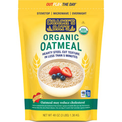 Coach's Oats organic oatmeal 3lb bag with premium oats for quick, nourishing breakfast.