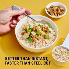 Coach's Oats steel-cut oats in a steaming mug ready in minutes.