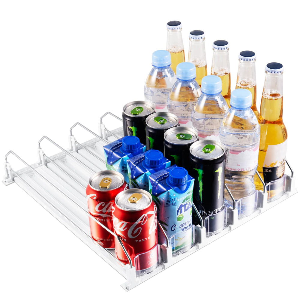 Coanto adjustable width rails adapt to different can sizes and bottles.