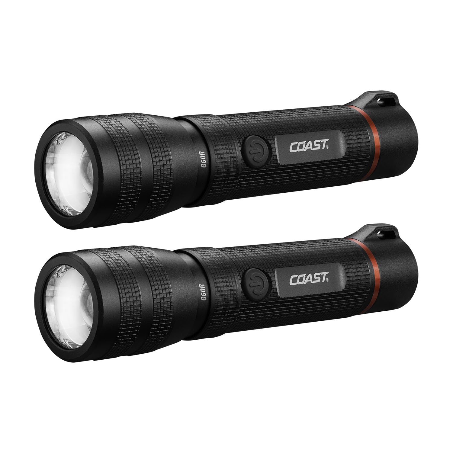 Coast G60R flashlight front view highlighting rugged aluminum body for harsh environments.