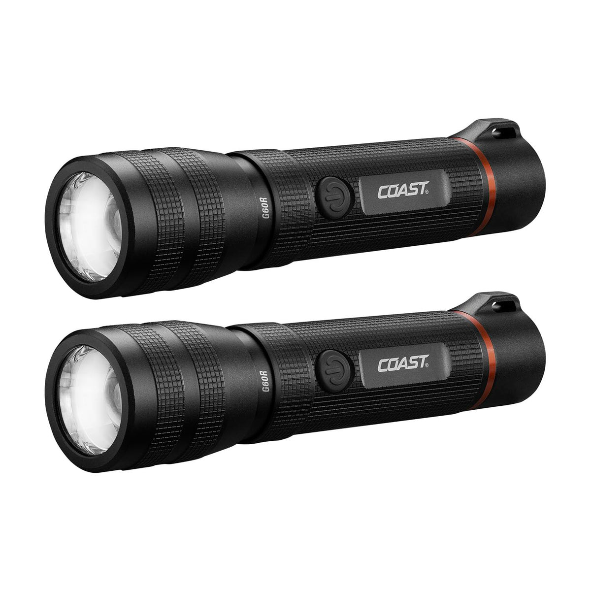 Coast G60R flashlight front view highlighting rugged aluminum body for harsh environments.