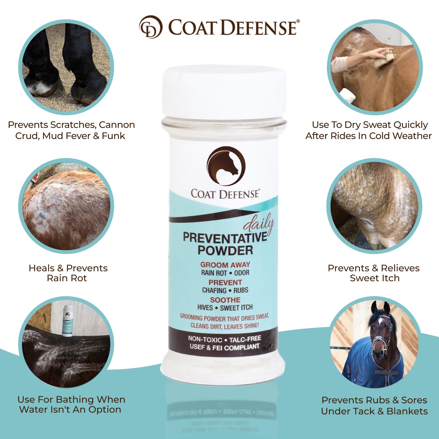 COAT DEFENSE Daily Powder brush-through coat enables even coverage for comfort.