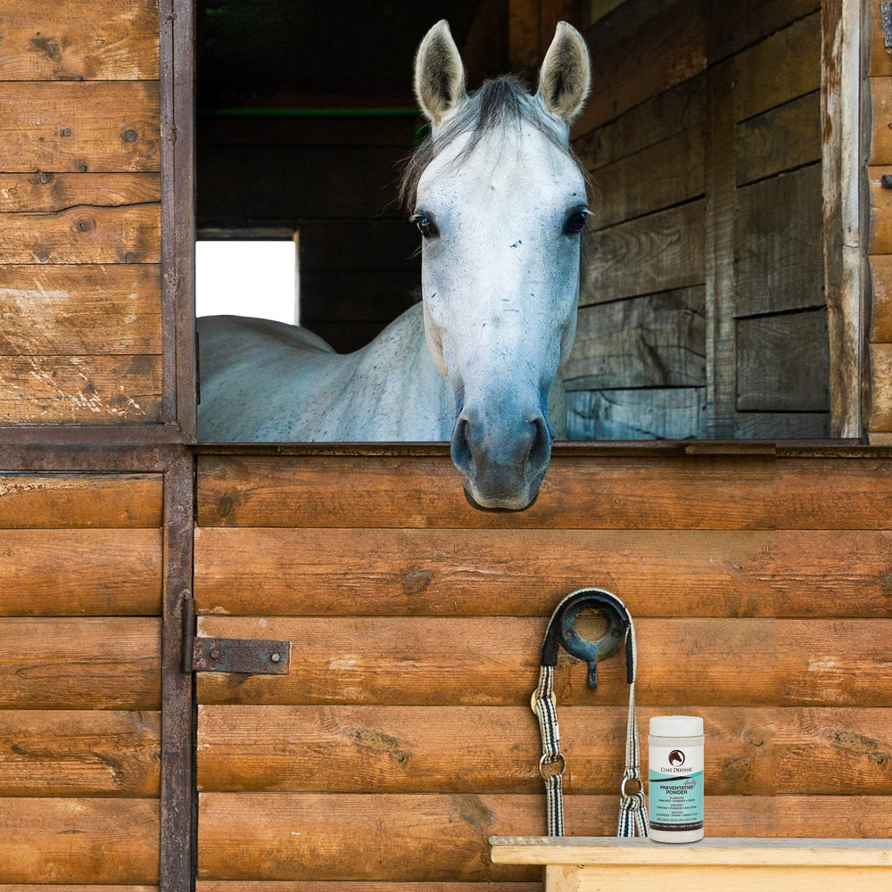 COAT DEFENSE Daily Powder, made in USA, supports high-quality horse care.