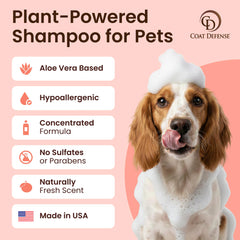 COAT DEFENSE dog shampoo lather on coat highlights soothing, non-stripping cleansing