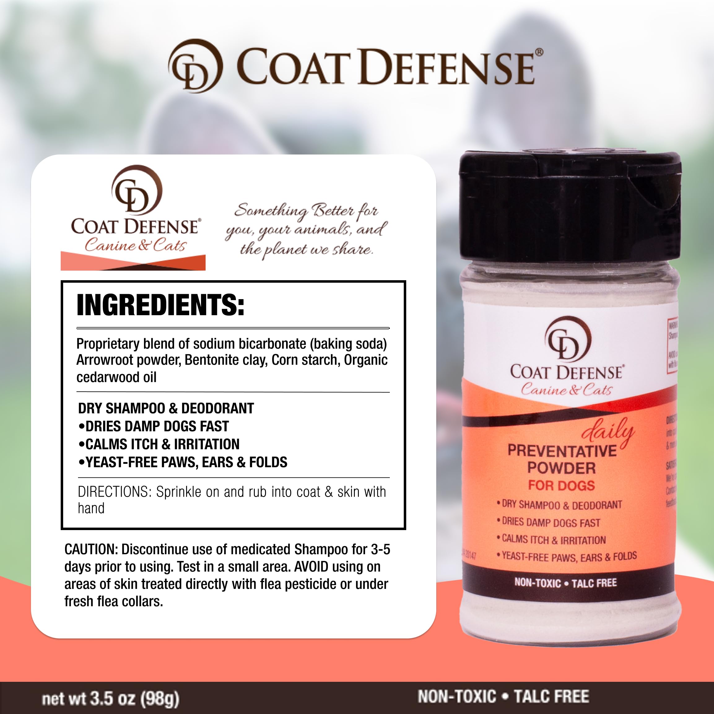 COAT DEFENSE Preventative Powder on bedding refreshes smells between washes