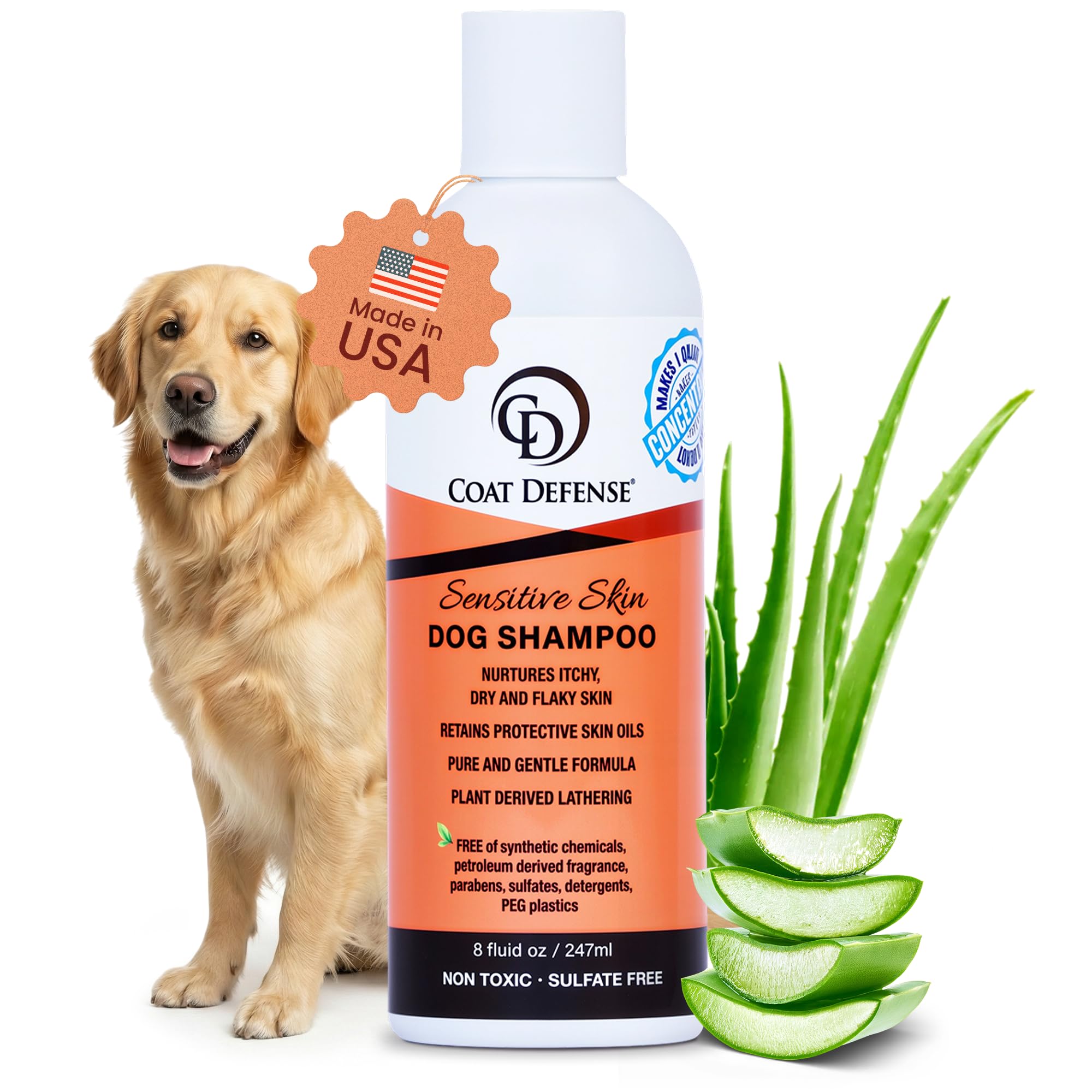 COAT DEFENSE Sensitive Skin Dog Shampoo bottle shown for gentle cleansing and irritation relief